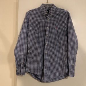 Men's Blue and White Plaid Button Down by Ralph Lauren Size: Medium